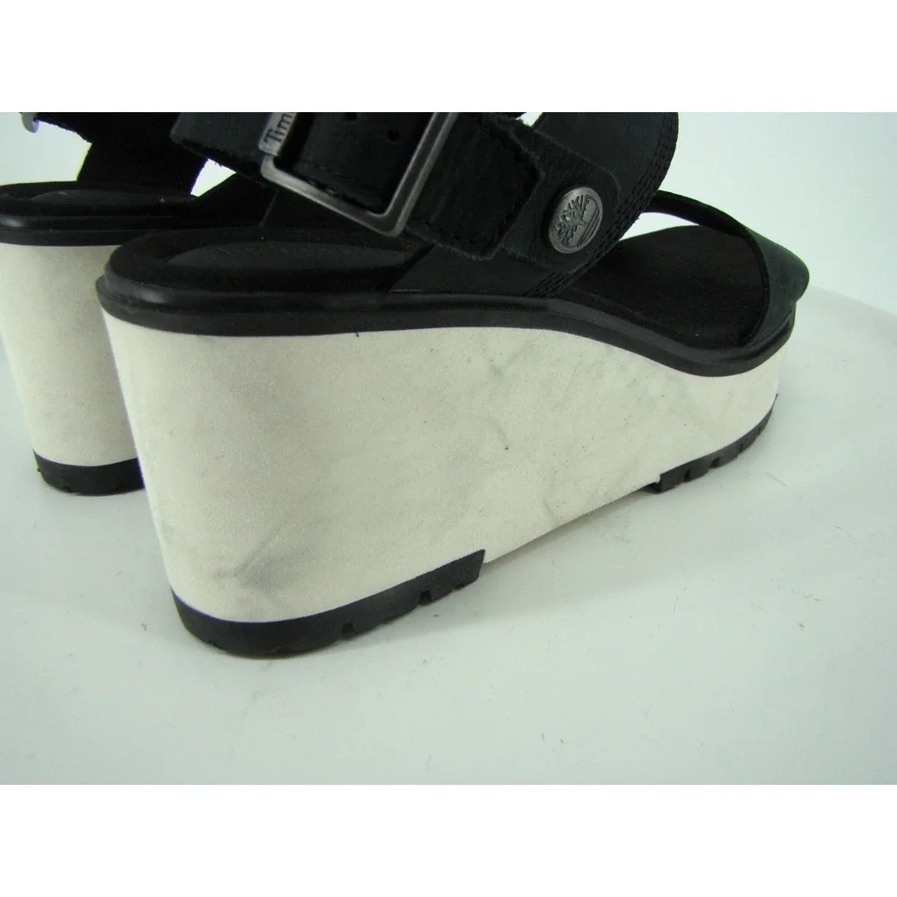 TIMBERLAND WOMENS BLACK WHITE KORALYN WEDGE PLATFORM SANDALS A26SF SIZE 10 C134